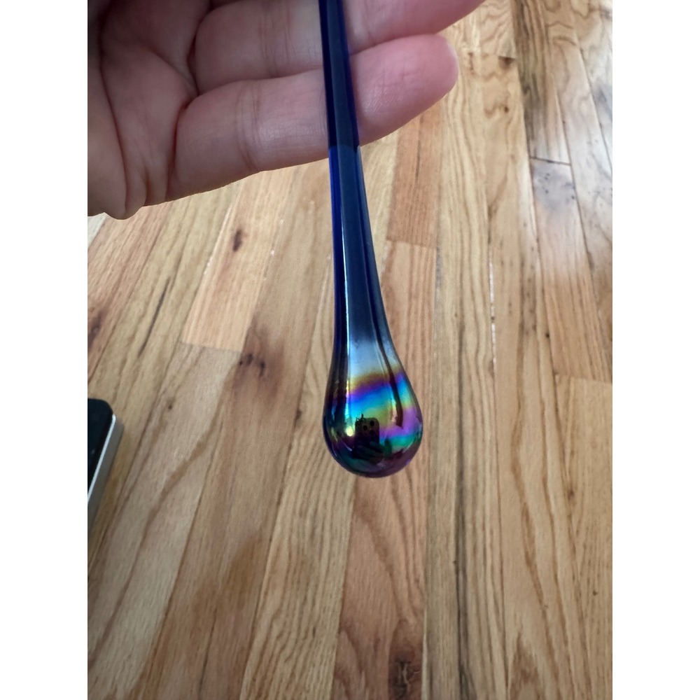 Cobalt Blue Iridescent Handblown Glass Icicle Teardrop Ornament Suncatcher 4.75"